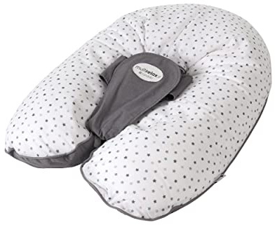 CANDIDE - Schwangerschafts- und Stillkissen, multifunktional, 3-in-1, Multirelax, Patentiert, Babywippe, 3-9 kg, abnehmbarer Bezug, Microperlen (Grau/Sterne)