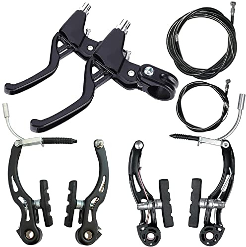 Lomodo 6 Pieces Bicycle Brake Accessories Including 2 Pack Aluminium Alloy Brake Levers (2.2 cm in Diameter) and 2 Pair V Brake Set and 2 Pack Brake Wire for Mountain/Road/MTB Bike(Black)