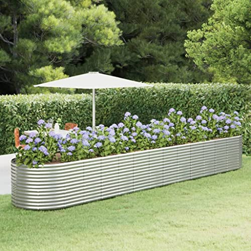 puraday Jardinière surélevée pour jardin 554 x 100 x 68 cm - Jardinière pour légumes - Spirale d'herbes XXL - Jardinière surélevée en métal - En aluminium - Grand format XXL - Argenté