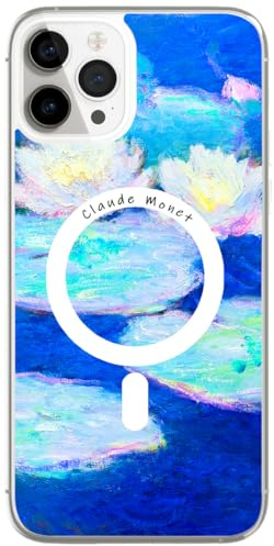 Berkin Arts kompatibelt med iPhone 14 Pro fodral klart transparent skydd [kompatibel med Magsafe], impressionism färgglad impasto borste (vattenliljor av Claude Monet)