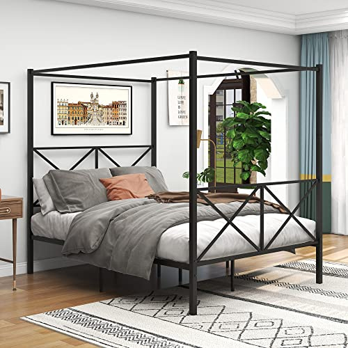 JELUTE Canopy Bed Frame, King Size, Black