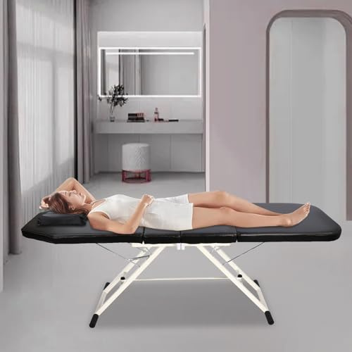 Table de massage pliable portable pour salon, spa, thérapie, cosmétique, table de massage, table de beauté, lit cosmétique, lit cosmétique, pour salons de massage, maison, etc. (noir)