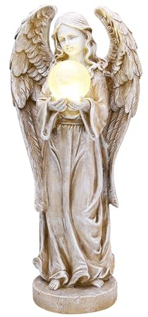 TERESA'S COLLECTIONS Grandi statue da giardino a forma di angelo, con luce solare per esterni, statuetta di fata in resina con ala e sfera di vetro, per decorazione da giardino, decorazione da