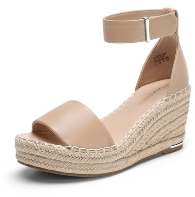 DREAM PAIRS Women's Wedge Sandals Open Toe Espadrilles Sandals Comfortable Dressy Ankle Strap Platform Sandals Suitable for Work Beach Summer Shoes,Size 6.5,Nude,DWUMPS2505