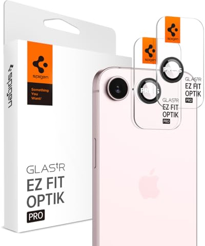 Spigen Glas.tR EZ Fit Optik Pro Kamera Skärmskydd kompatibel med iPhone 17e, iPhone 16e, 2 Stycken, Black, Inget fel på blixtfunktionen, 9H härdat Glas