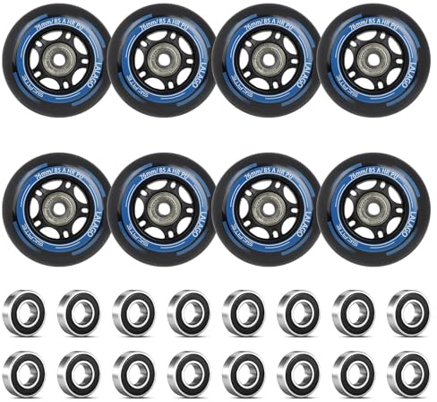 LALAGO Lot de 8 Roues de Rollers en Ligne, 76mm Roues de Patins à Roulettes de Rechange Avec Roulements ABEC 9