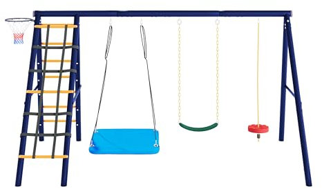 LARFOEK Set di telai multifunzionali, per altalena, per esterni, con 3 altalene, telaio per arrampicata e basket, telaio in metallo, fino a 80 kg, set altalena per bambini (1)