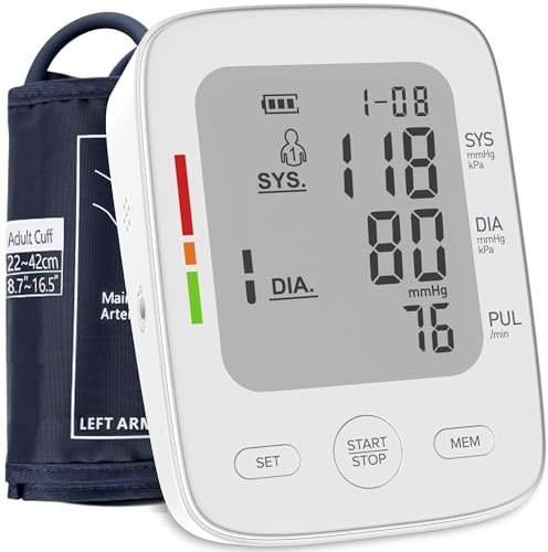 Medical Blood Pressure Machine for Home Use, Upper Arm 22-42cm Large Cuff Blood Pressure Monitors, LCD Digital Display | 2 * 99 Sets Memory | Heart Rate Monitor (Gray)