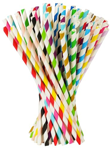 Vicloon Paja de Papel, 150 Piezas Pajita Ecológicas Compostables Pajitas Fiesta Papel Utilizado para Cumpleaños, Navidad, Pajitas Biodegradables Bebidas Frías y Calientes