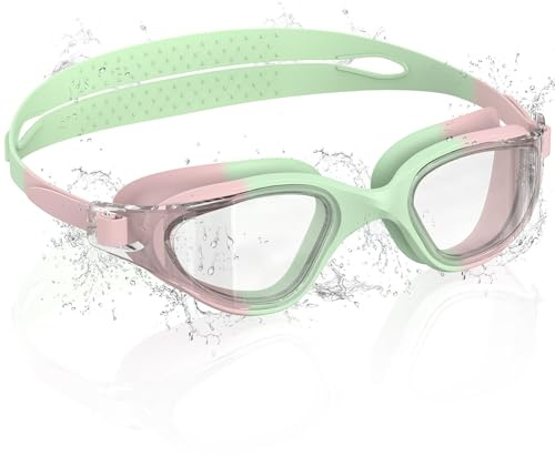 Ambienden Occhiali da Nuoto per Bambini, HD 180° con Visione, Occhialini Piscina per 3-14, Anti-Fog, Protezione UV, Regolazione Rapida, Guarnizione in Silicone, Occhiali da Nuoto Unisex, T-GreenPK