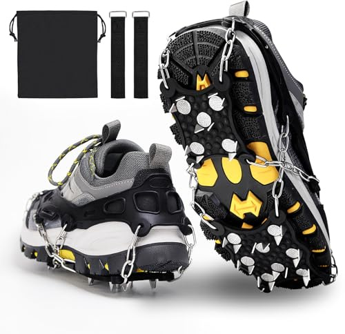 Crampones para Botas de Senderismo,Garras de Nieve con 26 Puntas de Acero Inoxidable,Agarre de Nieve y Hielo,Crampones Acero Inoxidable Antideslizante Zapatos para Caminar,Senderismo,Escalada,Pesca