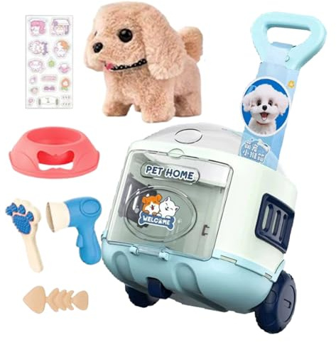 Qikam Mascotas Electrónicas | Animales Electrónicos Andan y Ladran con Maleta - Regalo Cumpleaños Niños Niñas Bebé