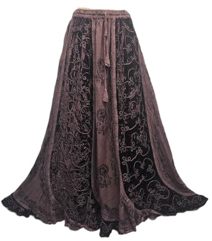Women Winter Velvet Maxi Skirt Adjustable Waist Embroidered One Size14,16,18,20,22,22/24 (UK, Alpha, One Size, Plus, Regular, Brown)