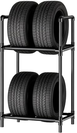 CISSIYOG Porta Gomme Auto da Garage per 4 Pneumatici, Scaffale Regolabile in Altezza, Robusta Struttura in Acciaio, Scaffali Garage per Officina (57,2 x 37,3 x 114,6 cm)