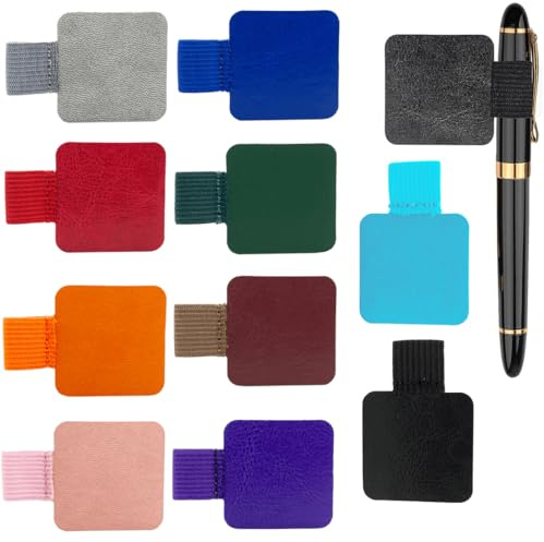 SWYZOR 10 Pièces Porte-Stylos Auto-AdhéSifs En Cuir Pour Stylo, Carnet De Notes, Porte Stylo Carnet, 10 Couleurs, Anneaux éLastiques Pour Tablette, Agenda, Calendrier