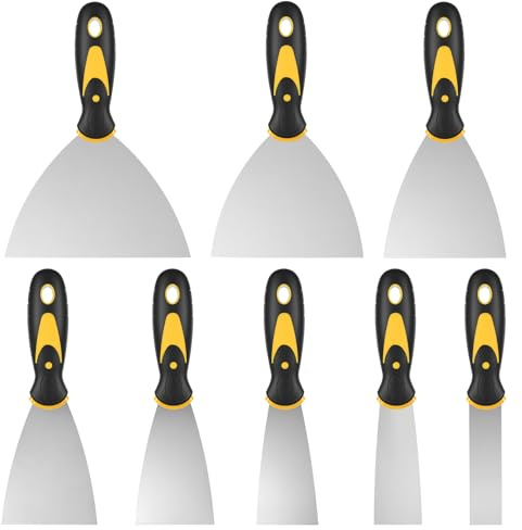 8 Pcs Espátula Masilla Multifuncional, 1/1.5/2/2.5/3/4/5/6 Pulgadas Espátulas Masilla, Espátula de Construcción, Espátulas Rasguños de Rascador para Raspar Paredes Quitar Papel Tapiz