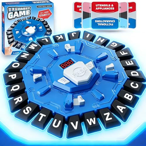 Gioco di Parole Veloce con Timer, Gioco da Tavolo Educativo, 24 Lettere e 35 Carte, 2 Modalità di Gioco, per 2-8 Giocatori, Bambini 6+, Adulti e Famiglia (Blu)