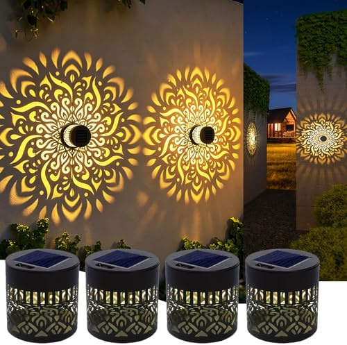 Lanterne Solaire Mandala, Métal LED Nomade Etanche Exterieur a Suspendre Lampe Solaire Exterieur a Poser, Ampoule Solaire Exterieur pour Jardin Terrasse Deco Balcon Amenagement Balcon (4 pièces)