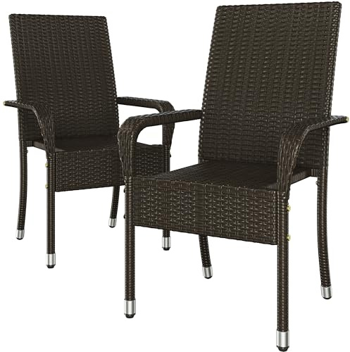 Yaheetech Set of 2 Rattan Garden Stackable Arm Chair,58x62.5x94.5 cm, Brown | Lightweight All-Weather PE Wicker Chair with Armrests | Stackable for Easy Storage | For Patio, Backyard & Poolside