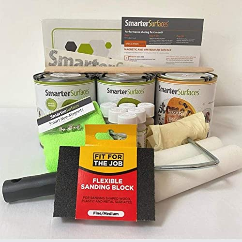 Smarter Surfaces Pittura Lavagna Magnetica - Vernice Lavagna Magnetica per muro, vetro, mobili, pannelli - Lavagna Magnetica Bianca - Fai da te - 2m² Bianco