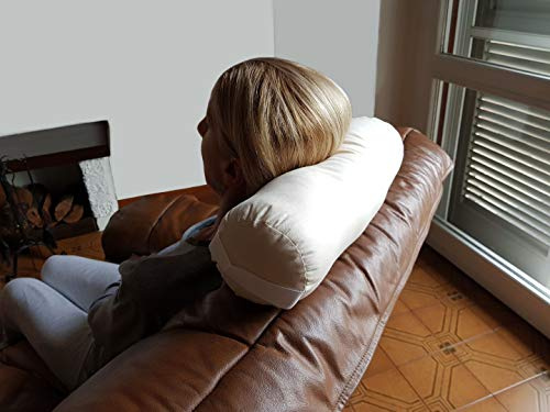 TOMBOLINO -Beige- Cuscino Cilindrico per il Collo da Viaggio Divano Yoga Meditazione, Poggiatesta a Rotolo, Supporto a Rullo per Nuca, Sostegno Cervicale in Pula di Grano Saraceno