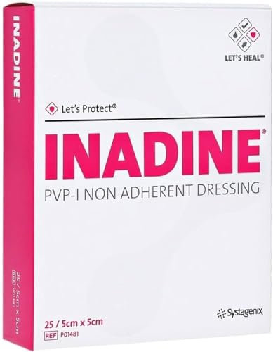 Inadine 5 cm x 5 cm X5 non-adherent Wound Dressings, Iodopovidone, antimicrobico