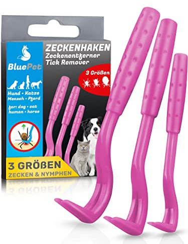 BluePet Lot de 2 Pinces à tiques | Premiers Soins pour Chiens, Chats et Humains (3 Tailles Tire Tique Rose)