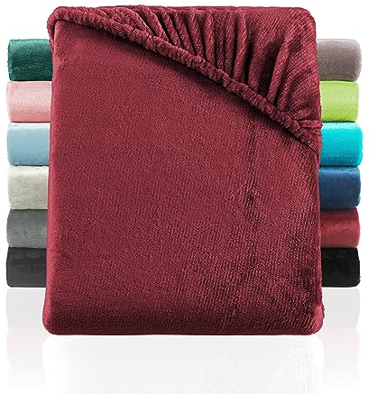 BaSaTex Cashmere Touch Plüsch Premium Kinder Spannbettlaken - SUPER Soft Flauschiges Winter Spannbetttuch Nicky Teddy - wärmendes Bettlaken | 70x140 cm | Farbe: Bordeaux