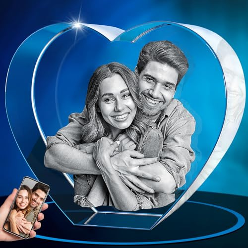 ArtPix 3D Crystal Photo, Personalized Gifts for Women, Wife, Her, Him, Men, Husband, Grandma, Customized Mothers Day Gifts for Mom With Your Own Photo, Custom Glass 3D Laser Etched Picture Frame Heart