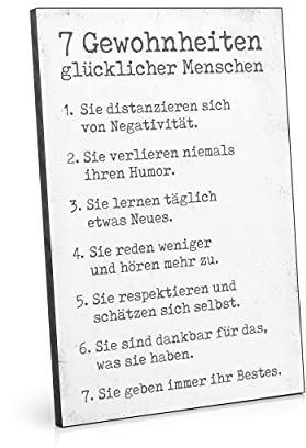ARTFAVES® Holzbild mit Spruch - 7 Gewohnheiten glücklicher Menschen | modernes Holzschild Deko Geschenk zum Thema Motivation/Spiritualität/Persönlichkeitsentwicklung
