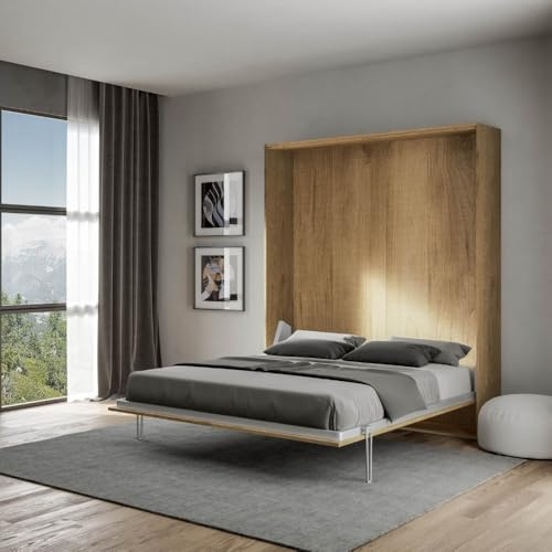 IMAGO FACTORY Kento – Mobile Letto a Scomparsa Matrimoniale, Letto Richiudibile a Parete, Materasso non Compreso, il Letto Matrimoniale a Scomparsa arriva Smontato, Made in Italy (Quercia Natura)