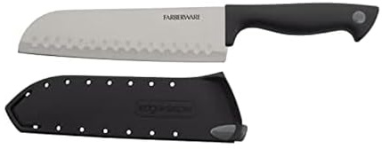 Farberware Edgekeeper 7-Inch Santoku Knife with Self-Sharpening Blade Cover, High Carbon-Stainless Steel Kitchen Knife with Ergonomic Handle, Razor-Sharp Knife, Black