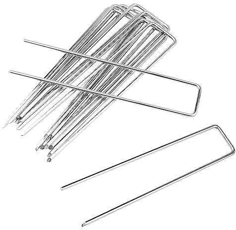 Milaloko 30 Pack 15cm a Forma di U Giardino di Sicurezza Peg in Acciaio Zincato a Terra Ppinze per Tessuto di Erba, Rete, Erba Artificiale, Tenda, Membrana, Argento