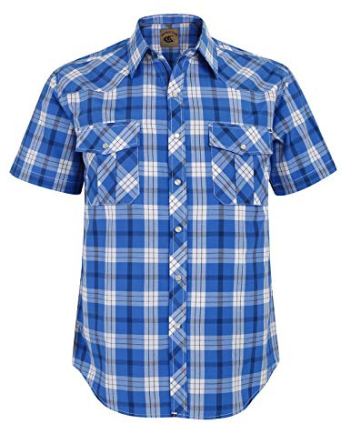 COEVALS CLUB Camisas de manga corta para hombre, estilo casual, con botones, ajuste regular, vaquero, perlas, a presión, dos bolsillos, para el trabajo, camisas con botones, #29 cuadros blancos y