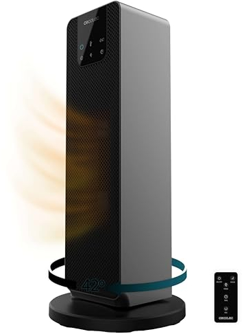 Cecotec Calefactor Cerámico de Pie ReadyWarm 2000 Max Ceramic Rotate Smart, 2000 W, Pantalla digital, Control táctil y Control remoto, Oscilación, 3 Modos y Termostato Regulable