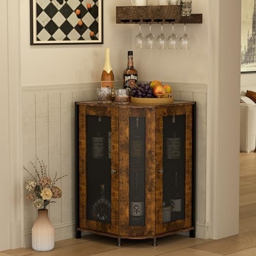 JKsmart Eckschrank, industrieller 3-stufiger Weinschrank