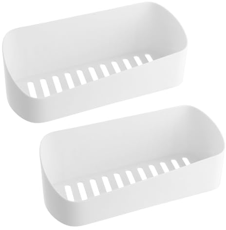 Shengxi Badezimmer Organizer Duschkörbe, 2Pcs Weiß Badregal mit Haken Plastik Duschablage Ohne Bohren, Aufbewahrung Dusche Ablage Shampoo Duschregal für Küchen Badezimmer