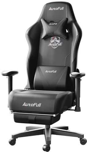 AutoFull C3 Gaming Stuhl, Ergonomisch Gaming-Stuhl mit Lordosenstütze, Höhenverstellbar & Neigungsfunktion, Gaming Stühle mit Fußstütze, Rennsitzdesign PU Leder, Schwarz (Verbreitern Sitzkissen)