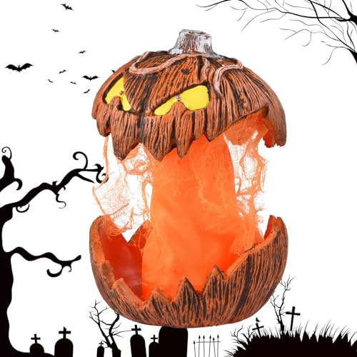Générique pour Spirit Halloween Animatronics, Nouvel éclairage de Citrouille Gourdo d'halloween 2024 Parlant Bouche Ouverte, tête de Citrouille animée décor Effrayant avec capteur pour Halloween