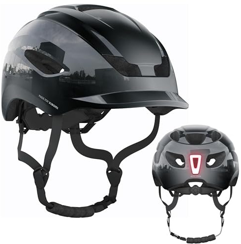 Made For Xiaomi Hybrid - Casco Urbano Lifestyle para Bicicleta y Patinete eléctrico - Luz LED Trasera USB-C y Talla Ajustable - Ligero, ventilado y cómodo para Hombre y Mujer - Negro - Talla L