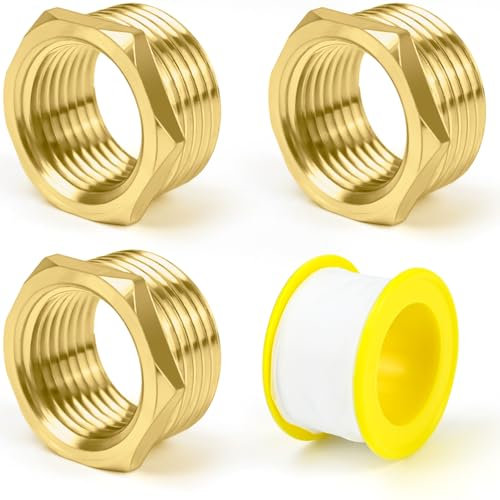 CONJURAIDE 3 Stück Reduzierung 3/4 auf 1/2, Messing Reduzierstück mit Dichtungsband Verschraubung Adapter 3/4 auf 1/2 zoll Verlängerung Reduziernippel Gewindefitting für Rohranschluss AG Ø25x IG Ø20mm