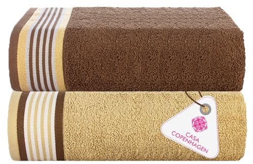 Casa Copenhagen Juego de 2 Sábanas de baño, 600GSM, Marrón Beige