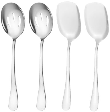4 cucharas grandes de acero inoxidable para servir, palas ranuradas con mango largo para servir cocina, cocina, restaurante, banquete (plateado)