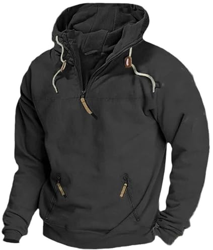 Oversized Hoodie Homme - Sweat À Capuche Sport Homme Sweatshirt avec Fermeture Éclair Vêtement avec Cordon De Serrage Veste Couleur Unie Hoodie avec Deux Poches Sweats Chaude Sweat-Shirt