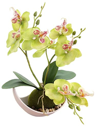 Generico 1 Pezzo Orchidee Artificiali Viola in Vaso Orchidea Farfalla Verdi Finte, Decorazione per Soggiorno, Camera da Letto, Bagno, Fiore Bianco, 27 cm (verde)