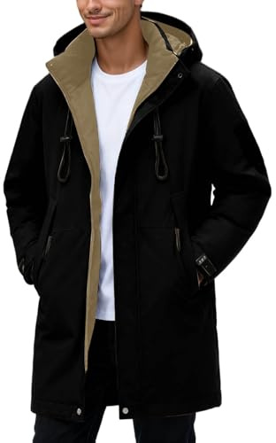 DUHENWU Veste d'hiver longue pour homme - Doudoune chaude - Parka avec capuche - Manteau pour hommes - Veste matelassée épaisse - Manteau d'hiver décontracté - Manteau en duvet - Vêtement d'extérieur