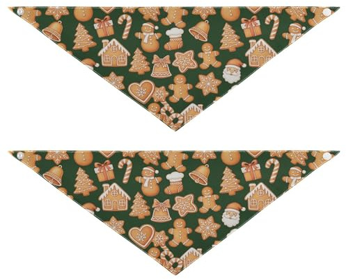 Pañuelo de Navidad para perro, 2 unidades, diseño de pan de jengibre, para cachorros, cumpleaños, vacaciones, accesorios para mascotas, gato, gatito, bandana, cuello, verde bosque, talla L