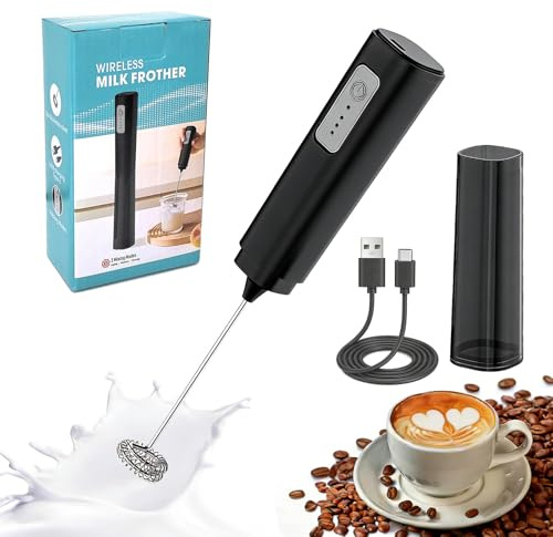 Elektrisk mjölkskummare handhållen mjölkskummare stav USB-C uppladdningsbar snabbskum liten mixer för cappuccino, matcha latte, protein, varm choklad, mjölkkaffe, blandad dryck