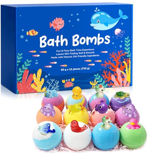Bath Bombs for Kids 12 Pieces, Fun Fizzy Bath Bomb Set, Colourful Bath Time Gift, Mild & Skin-Friendly Formula, 12 Scents & Colours