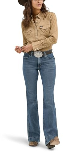 Wrangler Women's Long Sleeve Western Yoke Snap Work Shirt, Rawhide, XL